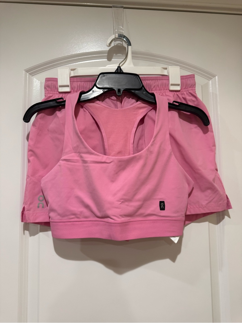On Running Pink Athletic Bra and Shorts Set - Women's Performance Activewear